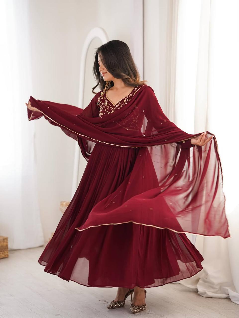 Editorial Maroon Zari Silhouette